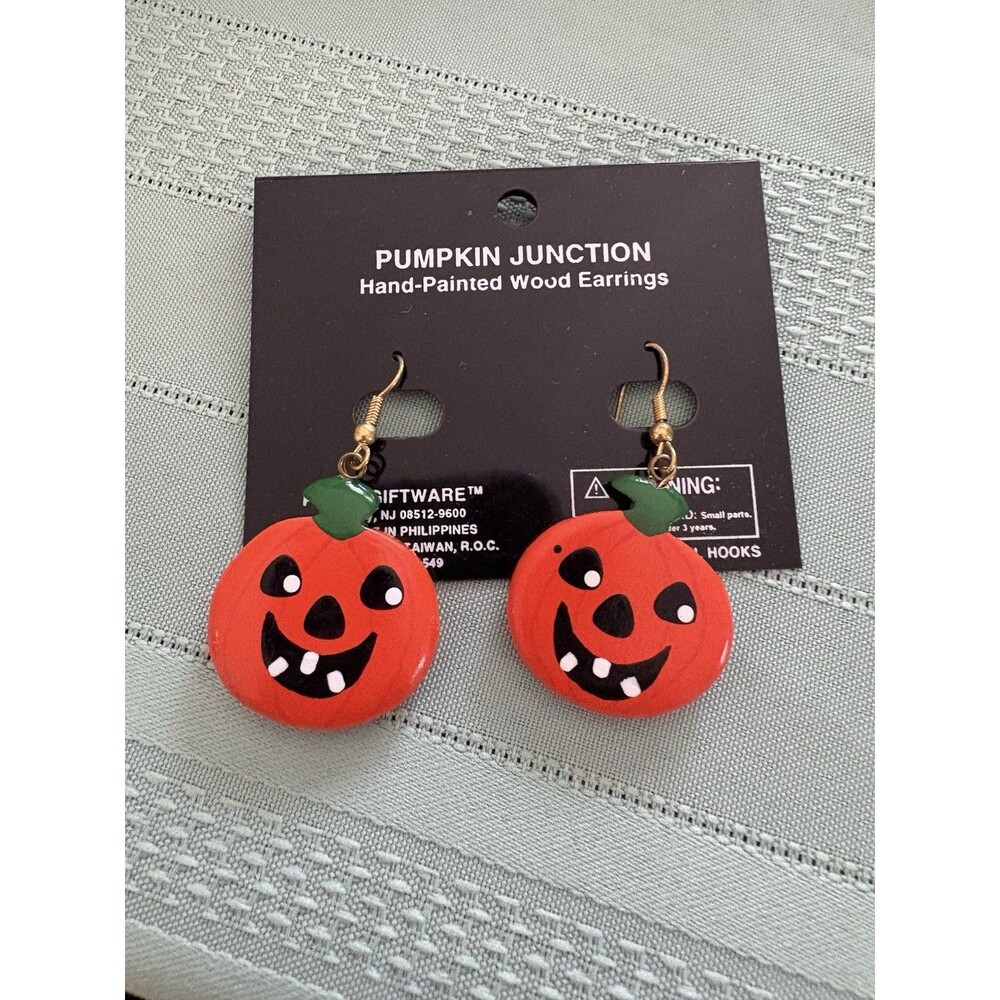 Papal Giftware Pumpkin Dangle Hand Painted Earrings 2”